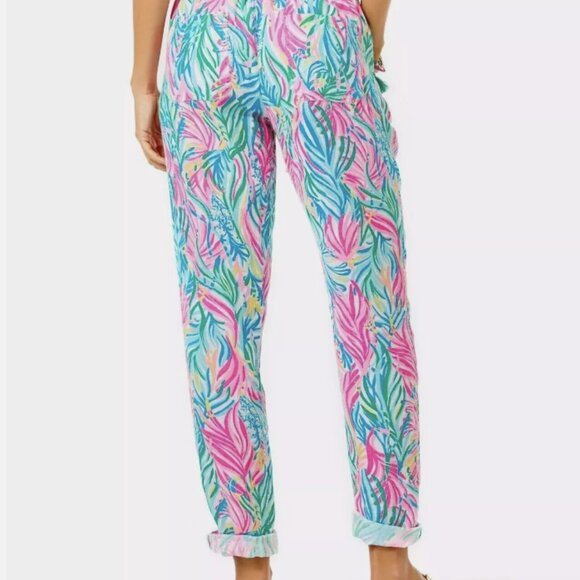 Lilly Pulitzer Taron Linen Pants Small Sea Turtle Soiree Lagoon Pull On Resort - Picture 10 of 10